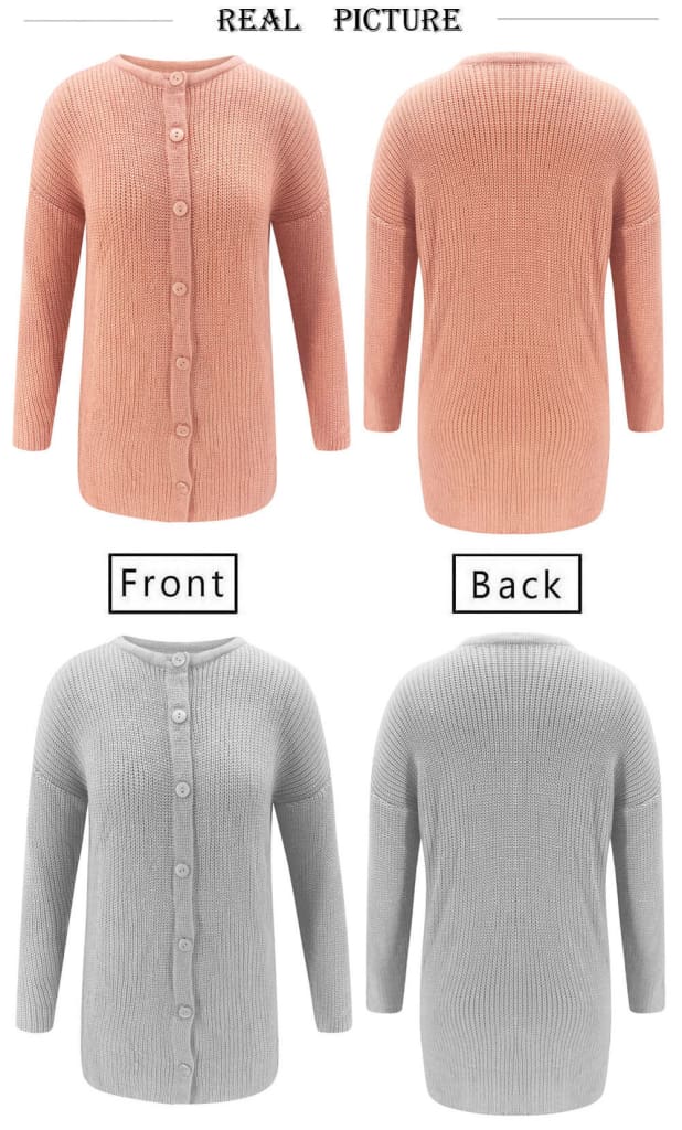 Women Lady Winter Warm Casual Open Front Button Down Slim Cardigan Coats Baggy Long Sleeve Jumper Sweater Top