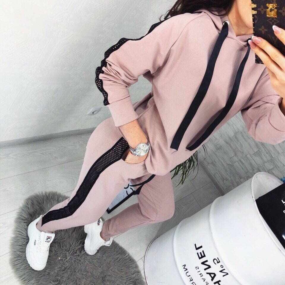 Womens 2pcs Sport Sets Lady Autumn Tracksuit Long Sleeve Hoodie Tops Sweatpants Warm Outfits Running Suit Sportswear