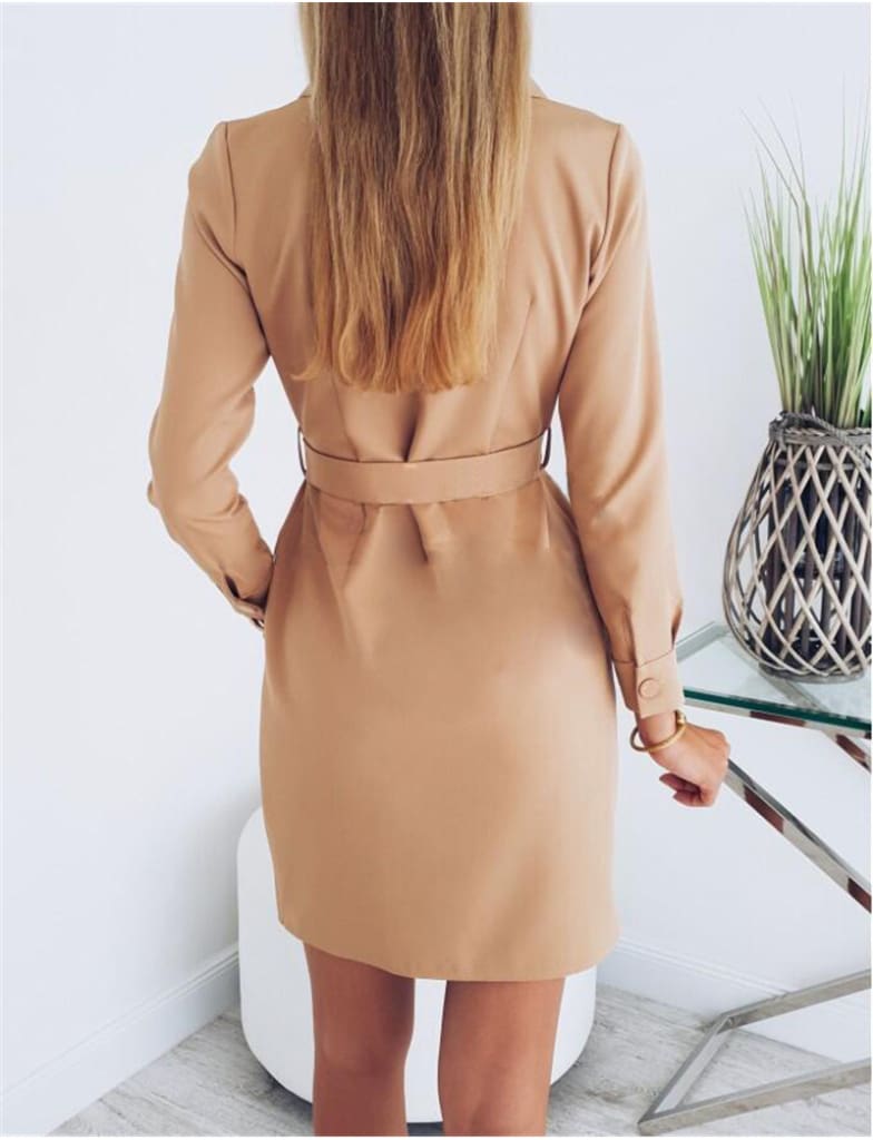 Womens Cardigan Elegant Long Sleeve Basic Lapel Blazer Solid Color Slim Fit Long Jacket Coat Suit with Belt