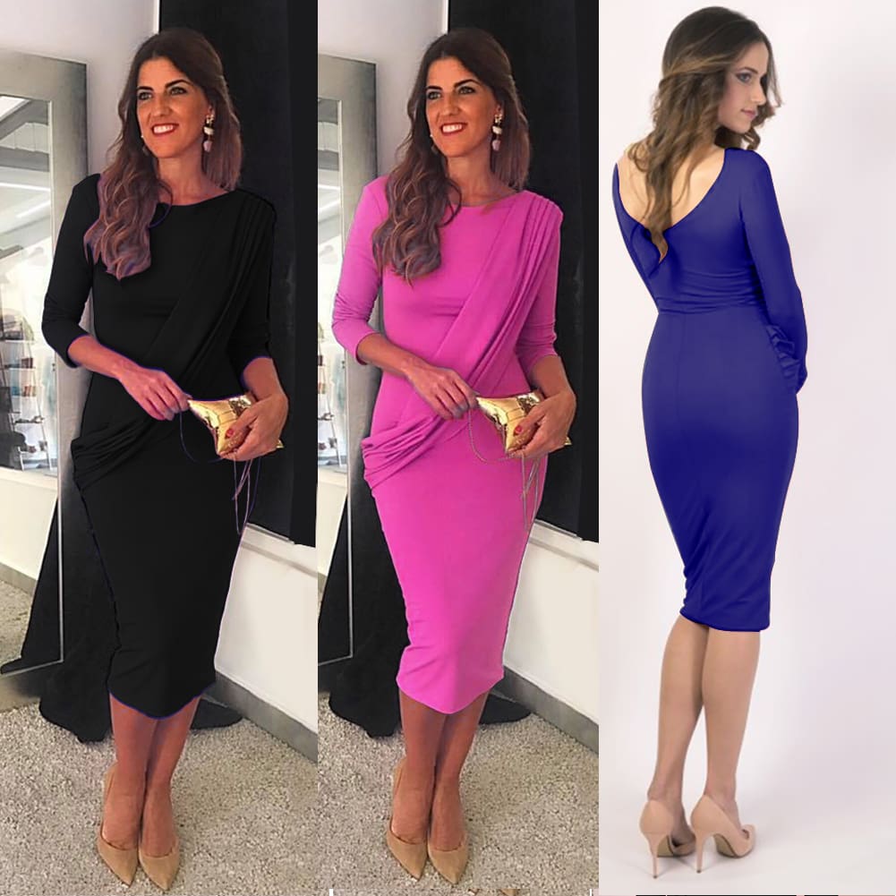 Elegant Women Ladies Long Sleeve Gown Dress Bodycon Wrap Casual Evening Party Wedding Ball Prom Maxi Dress