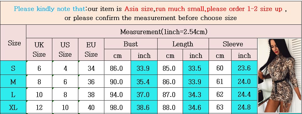 Fashion Women Long Sleeve Snake Print Bodycon Dress Sexy Ladies Long Sleeve Clubwear Slim Fit Short Mini Dress