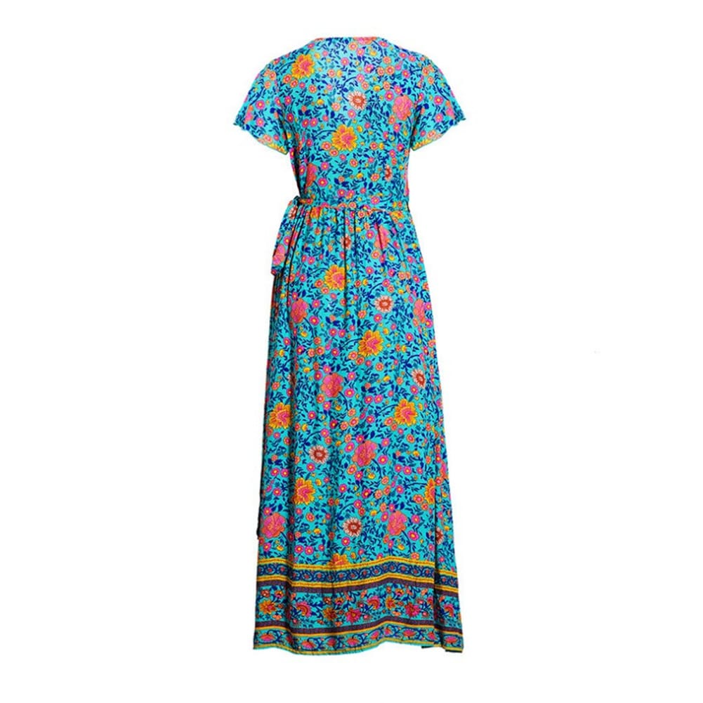 Holiday Long Dress Womens Boho Dresses Lady Boho Floral V-neck Long Maxi Dress Summer Beachwear Sundress