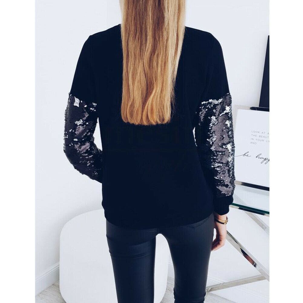 Women Sequin Knitted Sweater Loose Turtleneck Sequins Beading Pullovers Sweater Winter Thick Black Tops For Femme 2019 New