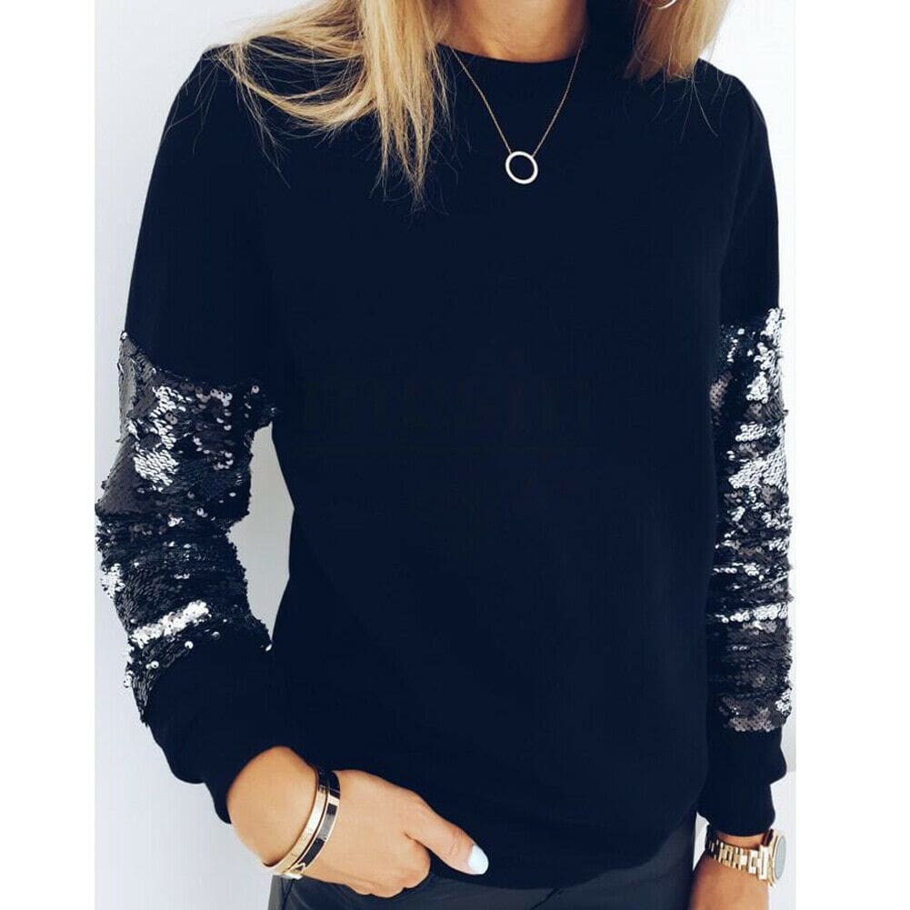 Women Sequin Knitted Sweater Loose Turtleneck Sequins Beading Pullovers Sweater Winter Thick Black Tops For Femme 2019 New