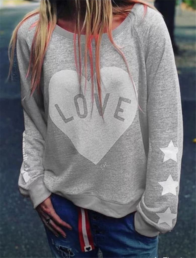 Women Long Sleeve Love Heart Printed Hoodie Sweatshirt Ladies Casual Loose Sweater Jumper Pullover Tops Blouse