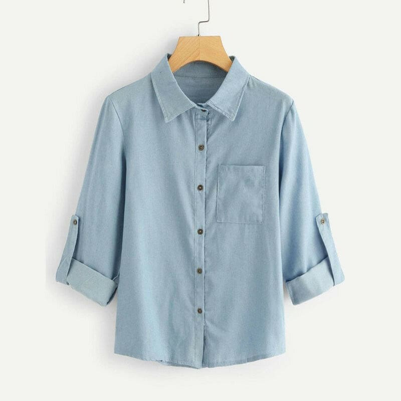 Womens Denim Long Sleeve Tops Shirt Ladies Blue Jeans Buttons Down Casual Blouse Spring Autumn Outwear Tops