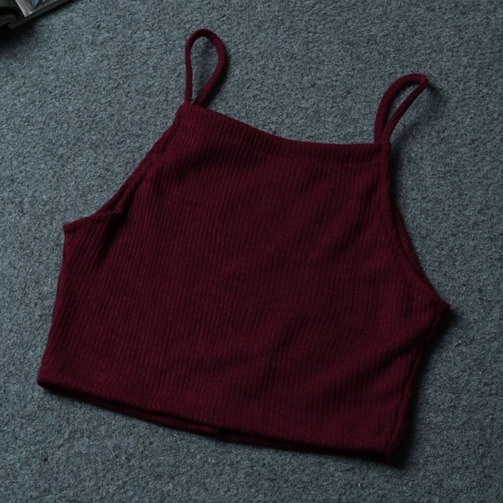 Women Summer Sleeveless Spaghetti Strap Knitted Short Tank Vest Tops Bodycon Casual Solid Crop Tops Tank Tops