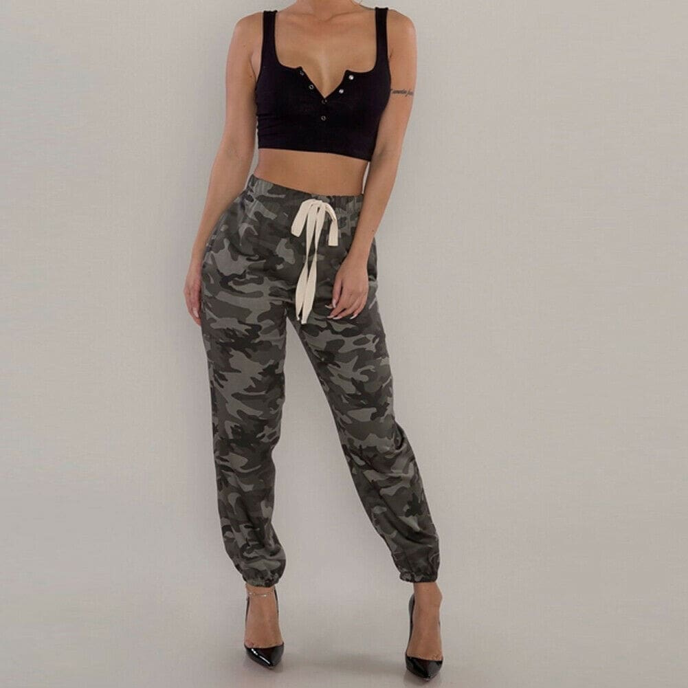 New Fashion Women Camo Cargo Trousers Casual Pants Military Army Combat Camouflage Slim Elastic Waist Sweatpants