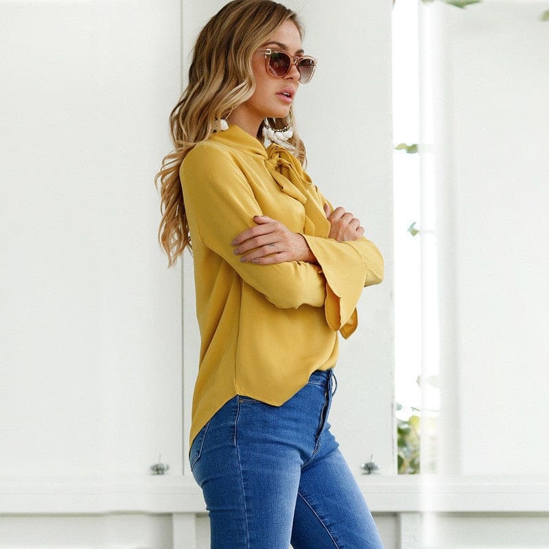 Chiffon Blouses Women 2019 Autumn Fashion Long Sleeve V-neck Blouse