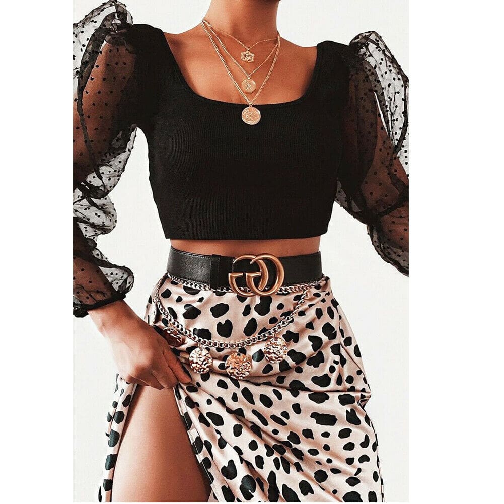 New Women Summer Puff Long Sleeve Crop Top Shirt Ladies Beach Holiday Sheer Mesh Off Shoulder Blouse Top