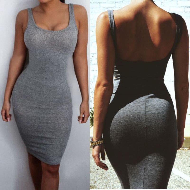 Women Package Hip Dress Summer Bandage Bodycon Mini Dress High Waist Slim Solid Gray Casual vestidos Sundress