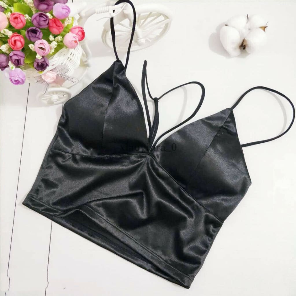 Summer Satin Crop Tops Women Bralette Bustier Bra Vest Shirt V Neck Ladies Tops