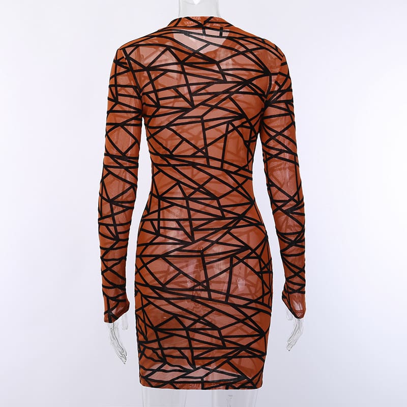 2019 Fashion Women Dress Sexy Perspective Dress Bodycon Slim Striped Pencil Dress Club Turtleneck Long Sleeve Party Mini Dresses