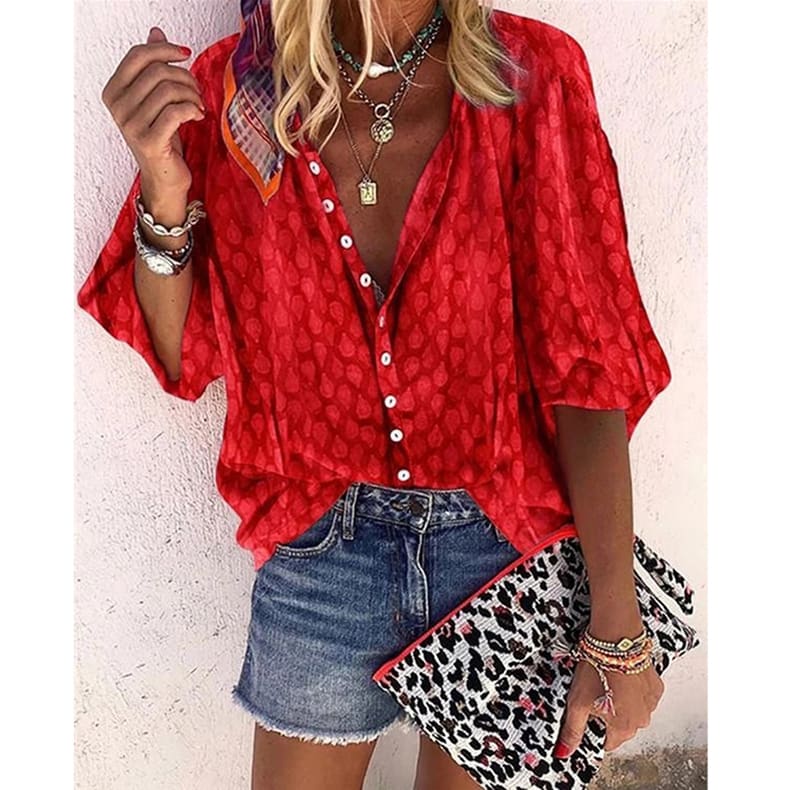 Women Long Sleeve Casual Chiffon Blouse Shirt Ladies Loose Button Holiday Tops Shirt Streetwear