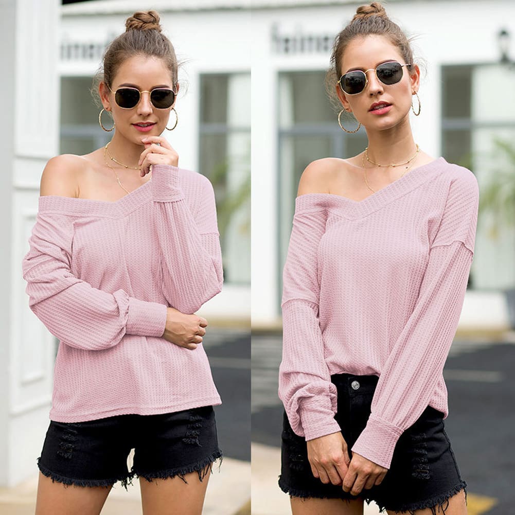 New Women Long Sleeve Loose T Shirts Fashion Ladies One Shoulder Summer Casual Pullover Tops Shirt Sweatshirt