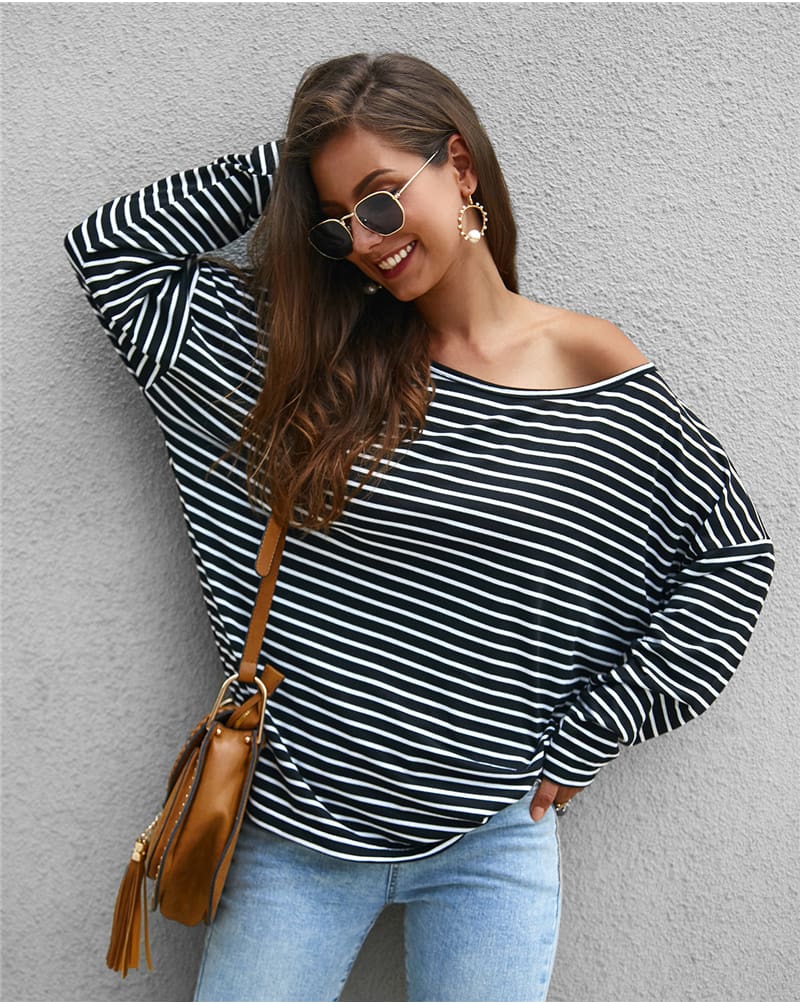 Women Autumn Stripe T shirt Long Sleeve Loose Tee shirt Femme Ladies harajuku tshirt Elegant Plain ulzzang dames Streetwear