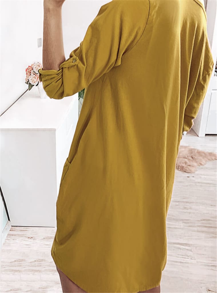 Pocket Casual Dress Women Loose O-Neck Pocket Solid Color Dress Female Vestidos