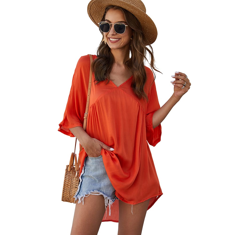 Short Sleeve Tunic Top Pullover Ladies Casual Solid Loose Jumper Blouse Tee Shirt