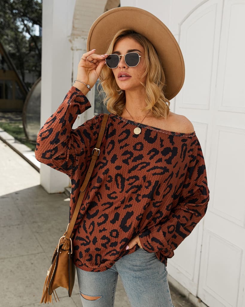 Women Ladies Leopard Print Long Sleeve Loose Casual Tops Autumn Winter Warm Pullover Sweatshirt Blouse Sweater