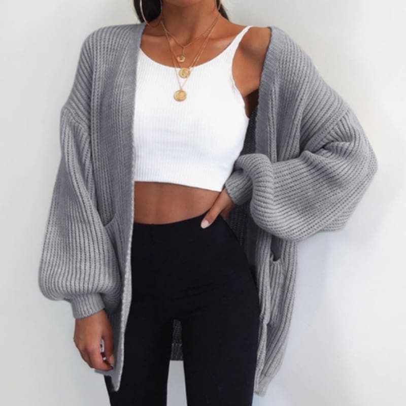 2019 Fashion Women Autumn Sweater Cardigans Lantern Sleeve Loose Casual Solid Warm Sweater Tops Outwear Streetwear