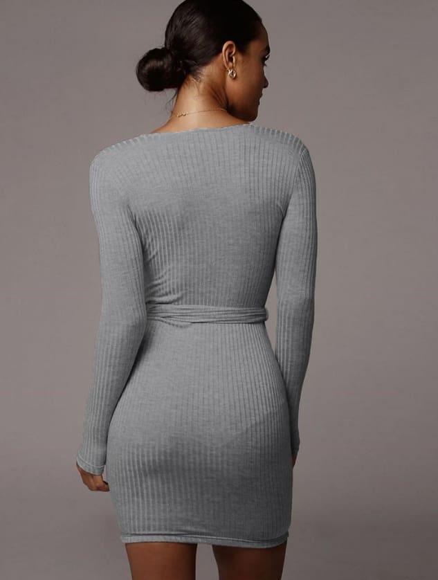 Knit Dress Fashion Women Lady V-Neck Bodycon Sweater Knit Slim Mini Dress Casual Jumper Pullover