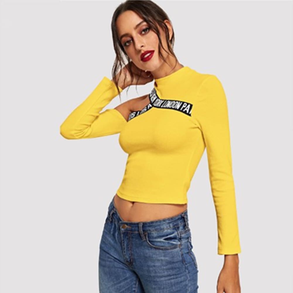 Fashion Women Hollow Out T Shirt Studded Long Sleeve Tops Tee Ladies Cold Shoulder Slim Fit Casual Tops Clubwear