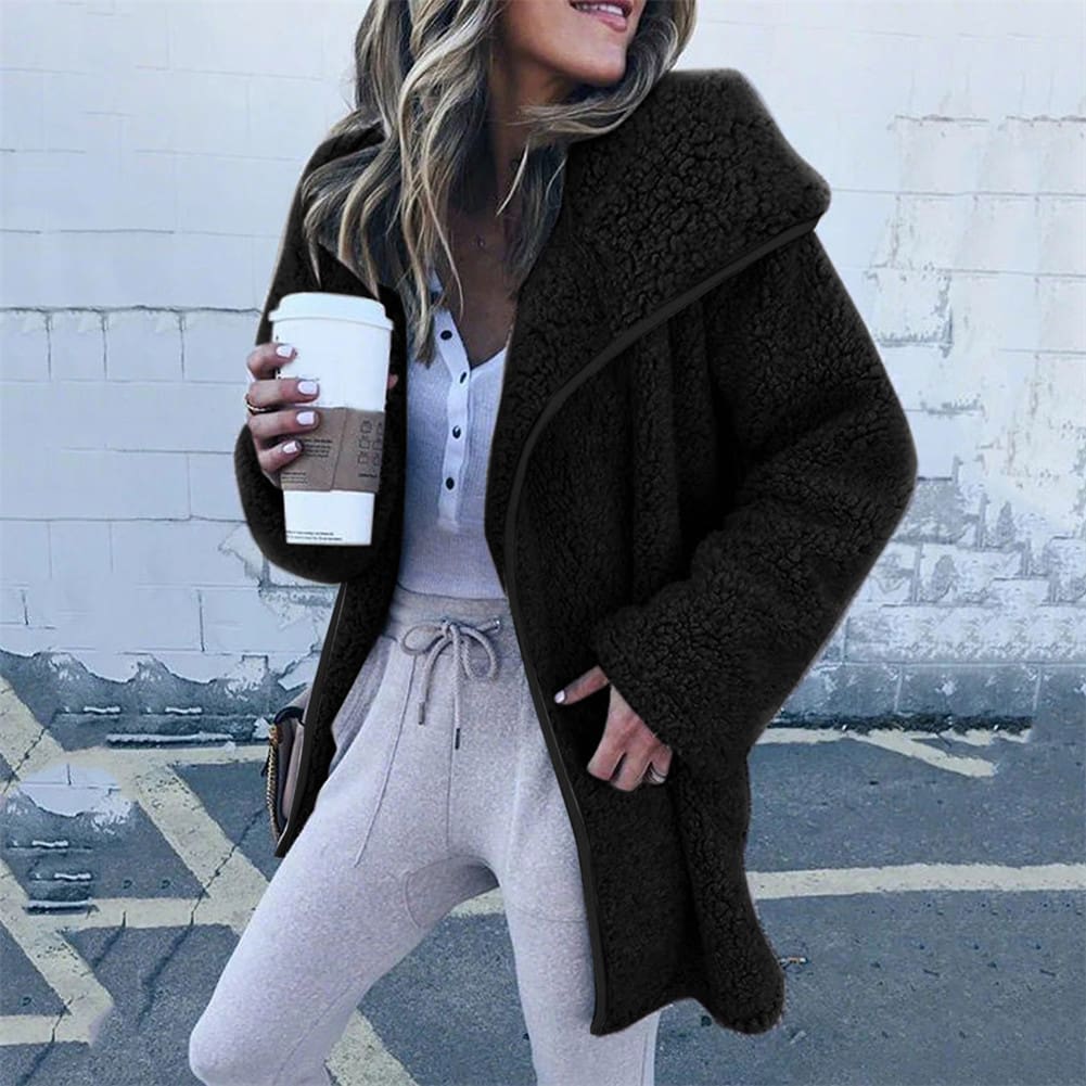 Women Lapel Loose Solid Color Jackets Ladies Casual Warm Cashmere Wool Coat Fluffy Woolen Teddy Bear Cardigan Tops