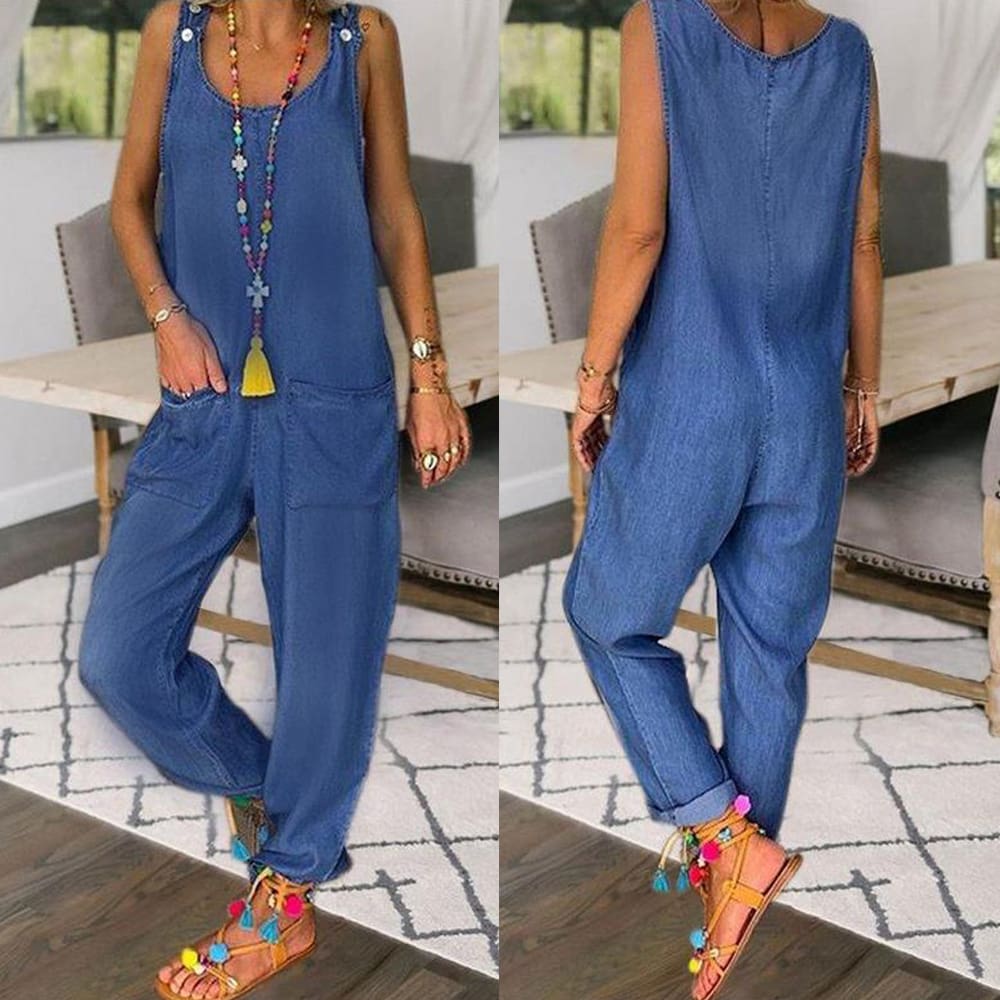 Summer Women Spaghetti Sleeveless Jumpsuit Strap Wide Legs O-Neck Female Bodycon Jumpsuit Long Pant Trouser Outfits