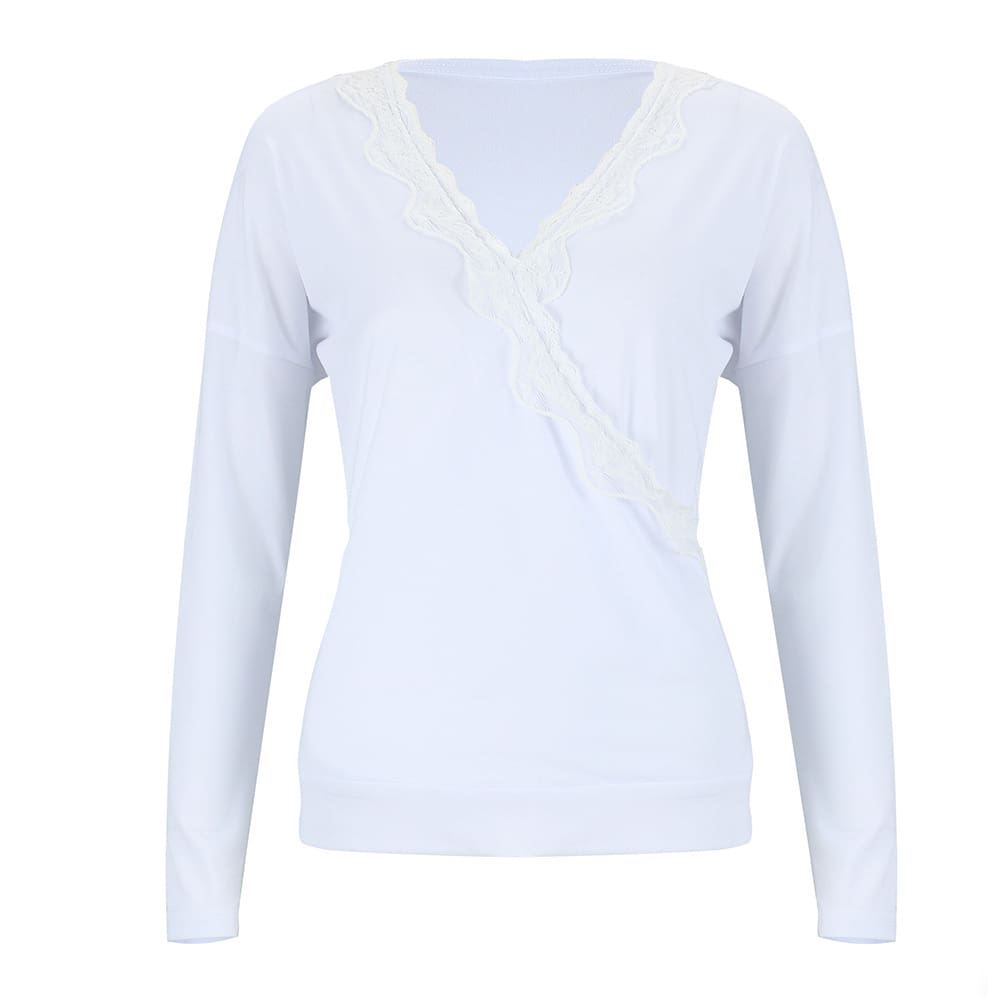 Solid Simple Loose Long Sleeve Blouse Top Solid V-neck Baggy Casual Tee Shirt Streetwear