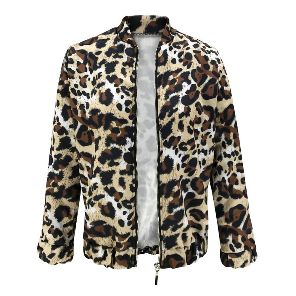 Fashion Women Long Sleeve Jacket Sweater Top Ladies Casual Leopard Print Cardigan Zipper Short Outwear Coat Jacket