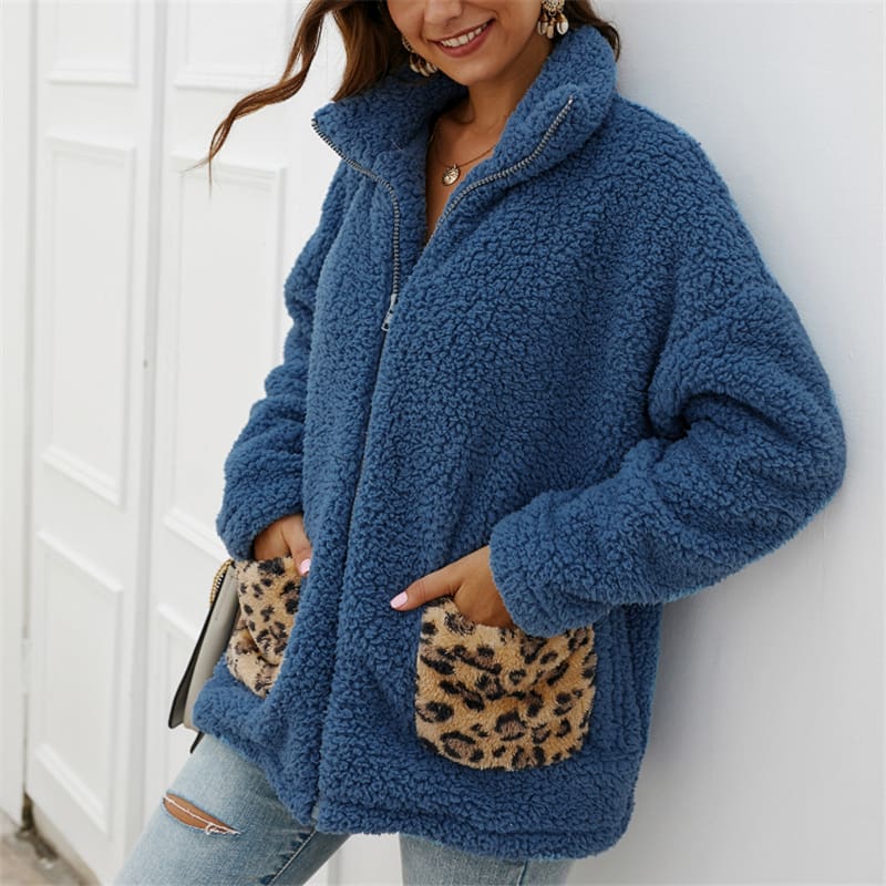 Women Coats And Jackets Plus Size Leopard Pocket Winter Warm Fleece Coats