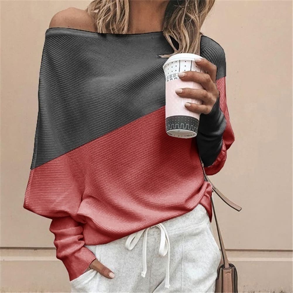 New Womens Stitching Colour Autumn Baggy Ladies Casual Top Loose Blouse Oversized Jumper Shirt Tops Outwear