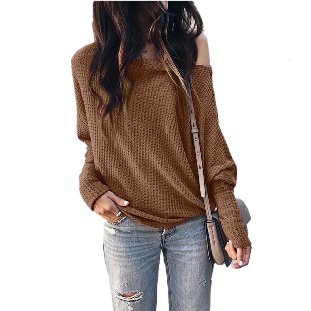 Fashion Women Autumn Cold Off Shoulder Loose T Shirts Ladies Casual Long Sleeve Pure Tops Shirt