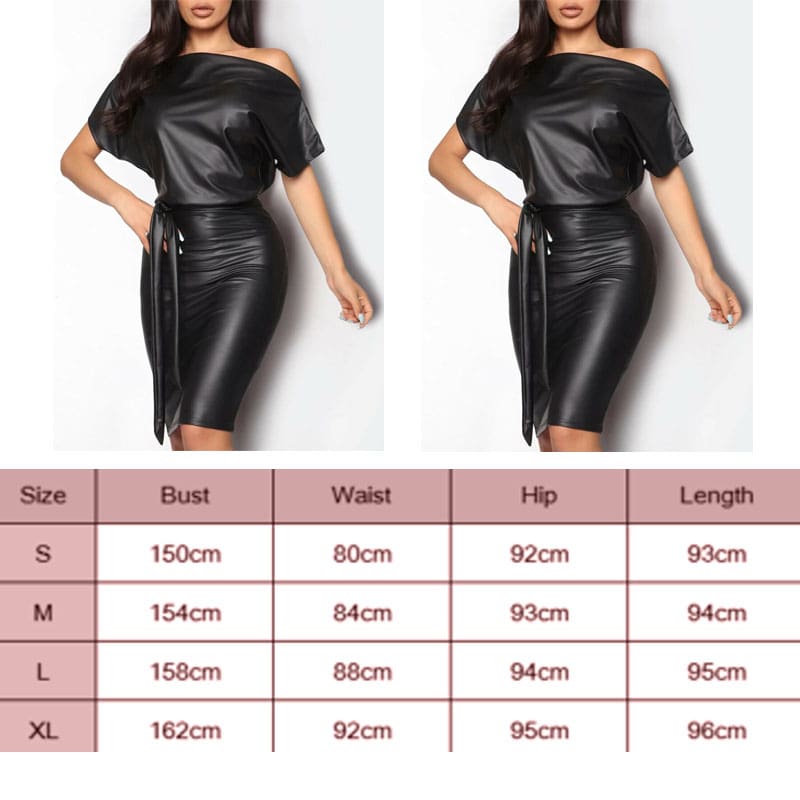 Women Leather Bodycon Dress Sexy Ladies Off Shoulder Short Sleeve Club Evening Party Mini Dress