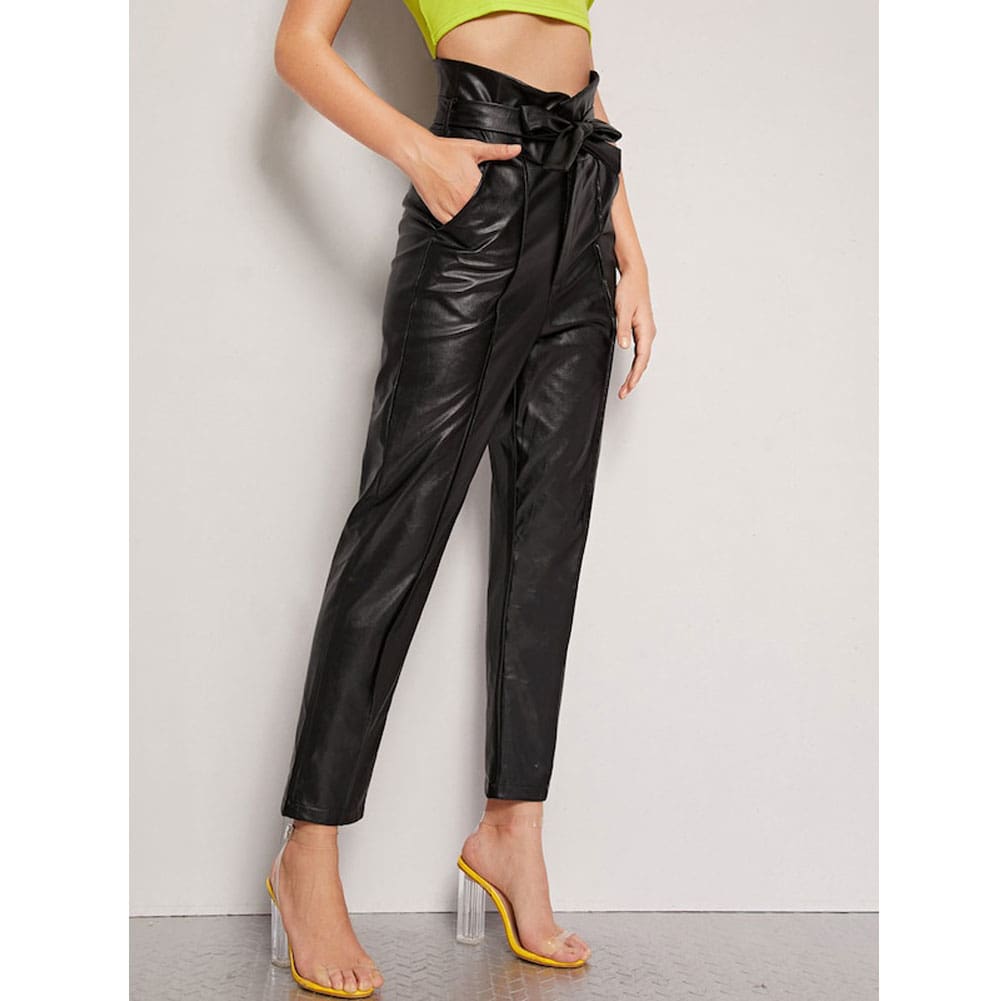 Women PU Leather Pants High Waist Push Up Casual Workout Stretch Skinny Leggings Trousers Bottoms