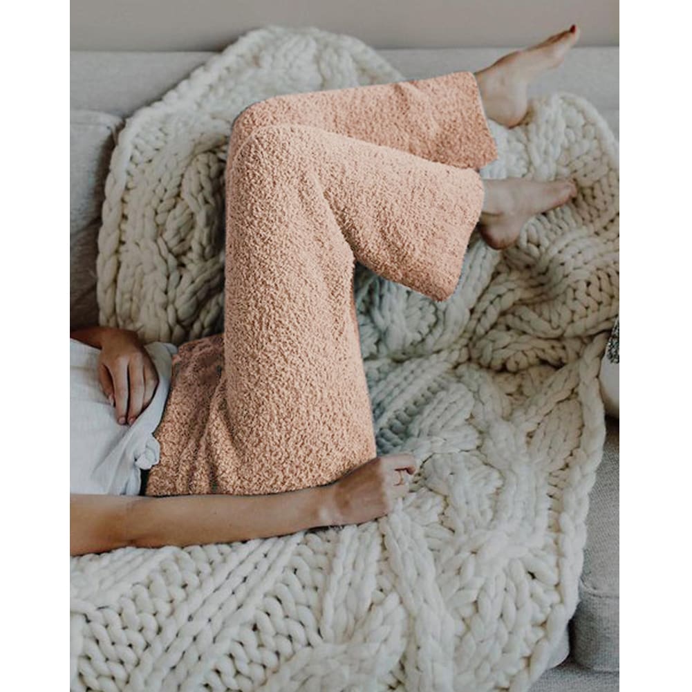 Women Loose Wide-legged Casual Home Fleece Pants Trousers Warm Nightwear Winter Bottoms Flannel Sleepwear Pants