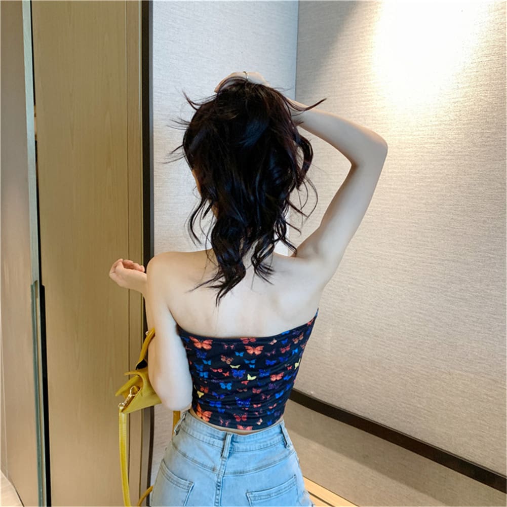 Summer Women Off-shoulder Tube Crop Tops Strapless Bra Tank Casual Ladies Fashion Printed Vest Cami Top