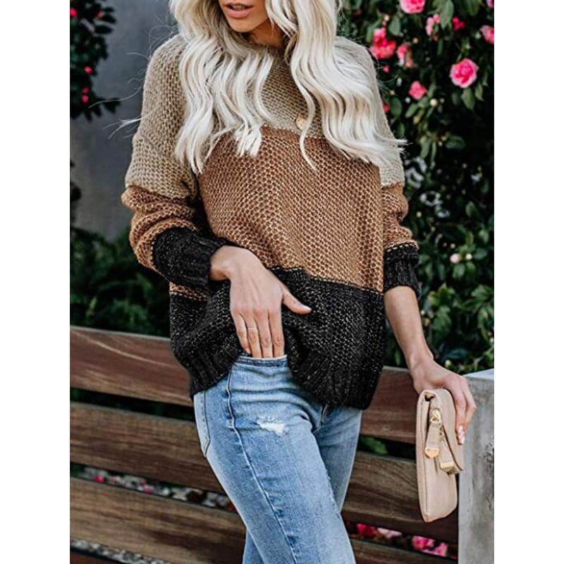 Casual Knitted Color Block Sweater Women Jumper Loose Colorful Striped Sweaters Pullovers Winter Fluffy Sweater