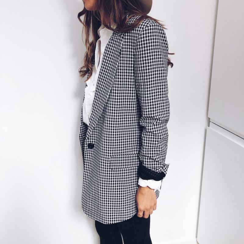 Women Casual Blazer Jacket Lapel Tops Plaid Coat Slim Cardigan Outwear Overcoat Fashion Women Office Lady Elegant Coat