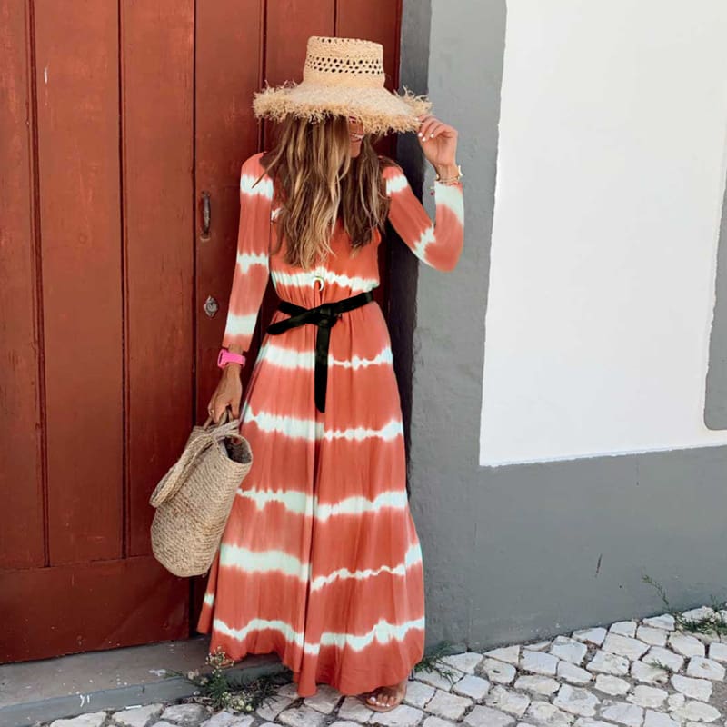 Women Boho Long Sleeve Striped V Neck Long Maxi Dress 2019 Fashion Ladies Autumn Fall Wrap Dresses Sundress