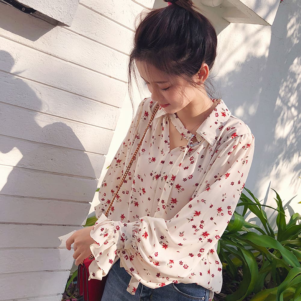 Korea Style Women Chiffon Solid Long Sleeve Blouse Fashion Ladies Summer Casual Loose Tops T Shirt Pullover Clothes