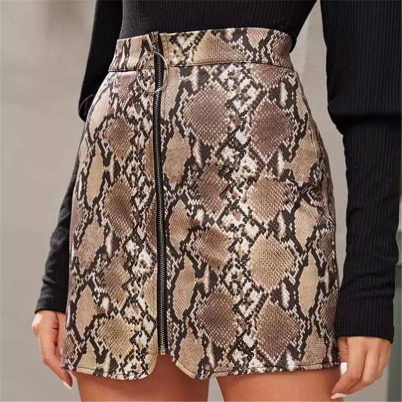 Snake Skin Printed Slim Skirt Women High Waist Mini Pencil Skirt