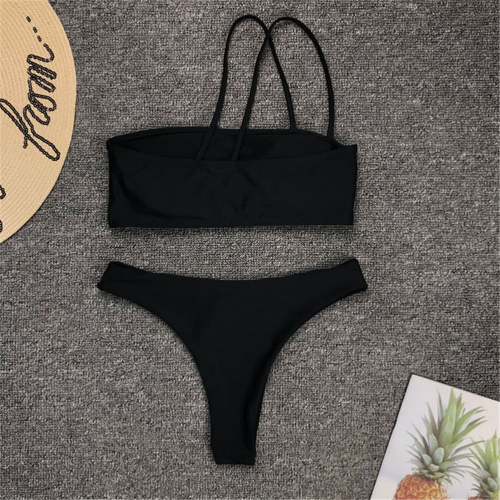 Summer Women Bandage One Shoulder Bra Thongs Bikini Push-up Bra Swimsuit Bathing 2pcs Set Swimwear Beachwear