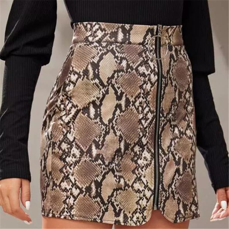 Snake Skin Printed Slim Skirt Women High Waist Mini Pencil Skirt