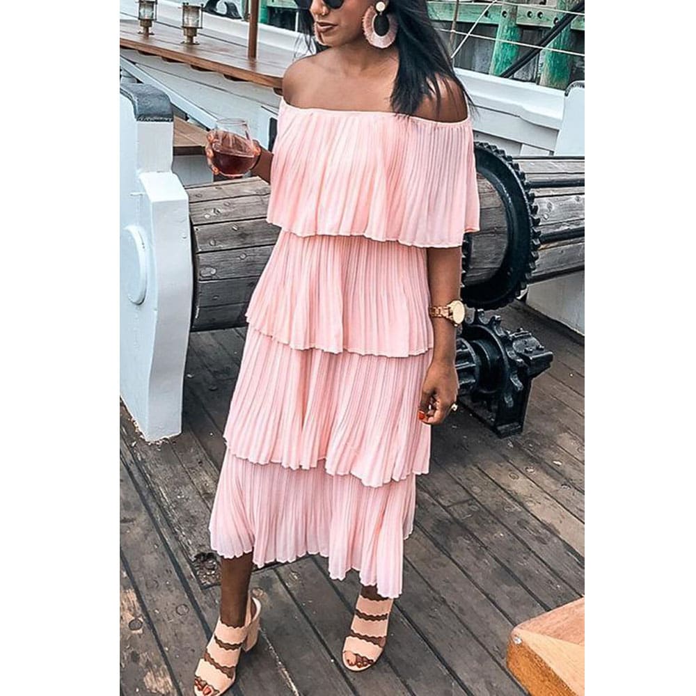 New Boho Womens Summer Beach Ruffle Long Dress Holiday Fashion Ladies Casual Layered Off Shoulder Sun Dresses