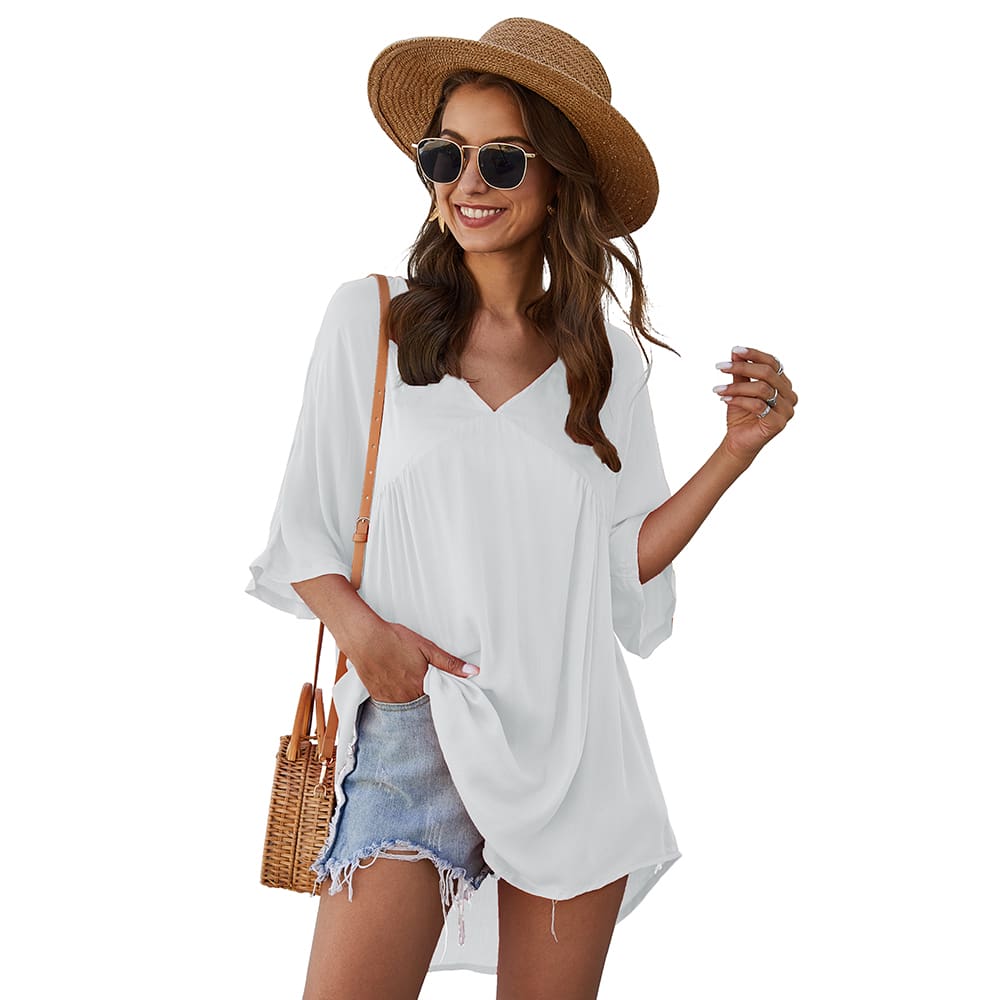 Short Sleeve Tunic Top Pullover Ladies Casual Solid Loose Jumper Blouse Tee Shirt