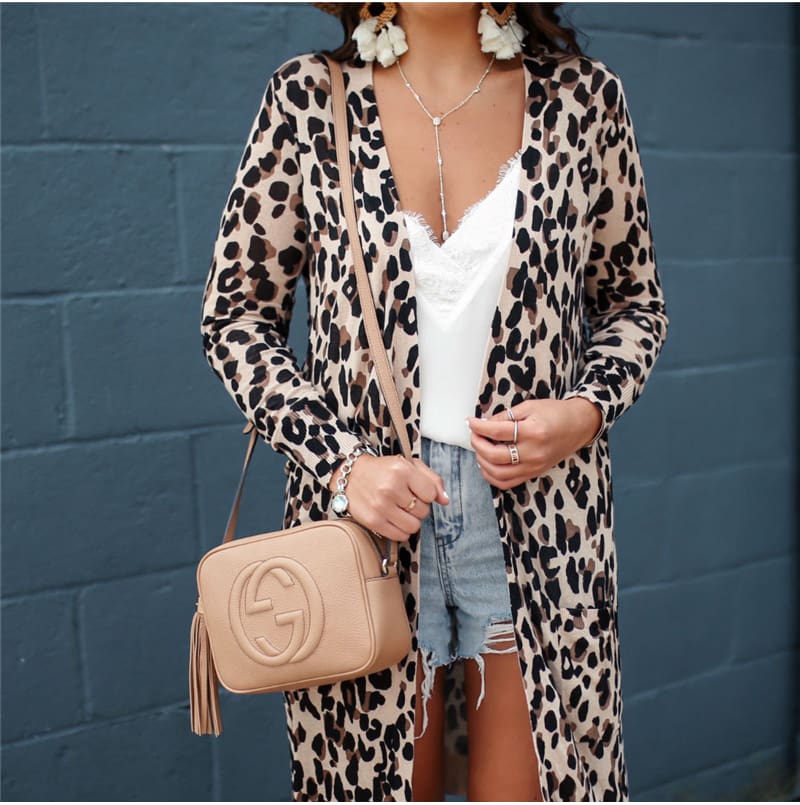 Fashion Leopard Womens Long Sleeve Cardigan Tops Loose Long Blouse Outwear Streetwear