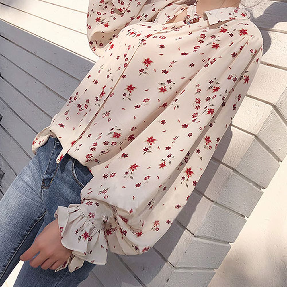 Korea Style Women Chiffon Solid Long Sleeve Blouse Fashion Ladies Summer Casual Loose Tops T Shirt Pullover Clothes