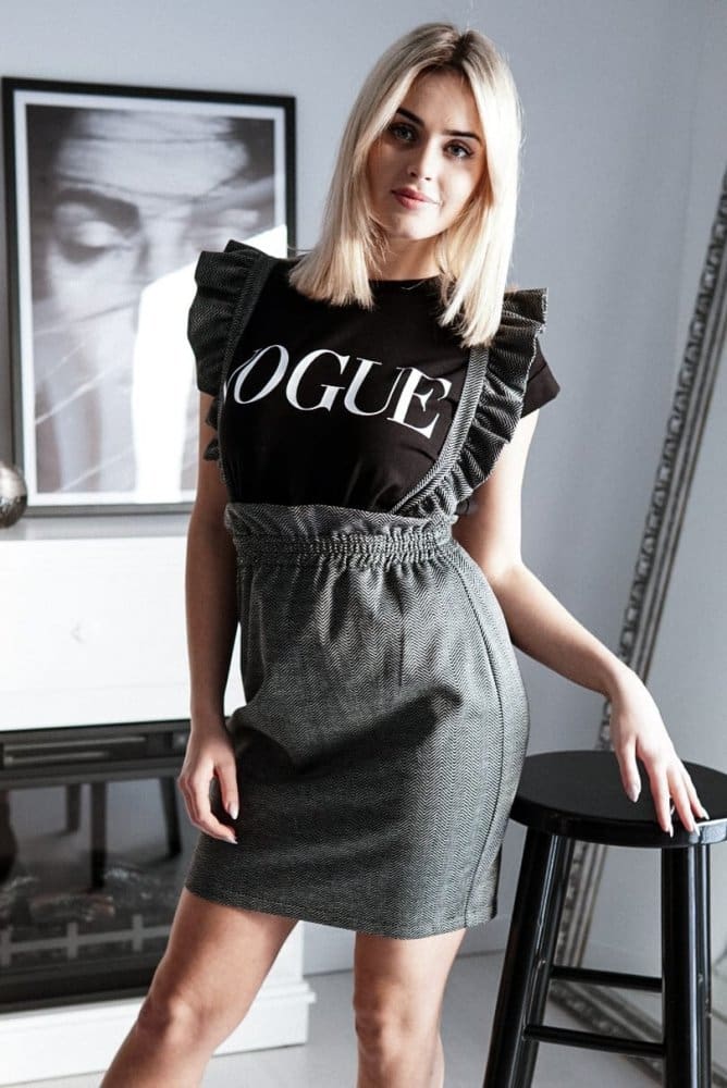 Women Dungaree Casusl Ruffle Dress Ladies Girl High Waist Bodycon Party Mini Dress Autumn Summer Sundress