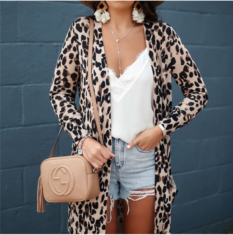 Fashion Leopard Womens Long Sleeve Cardigan Tops Loose Long Blouse Outwear Streetwear